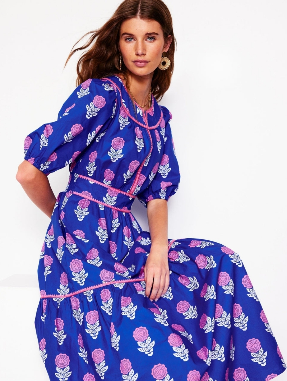 NWT! Boden Rhea Emroidered Midi Maxi Dress Blue Daliah Sprig Size 4